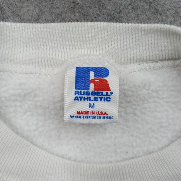 Vintage Russell Athletic Sweatshirt Mens Medium White Made USA Fleece Crewneck - Picture 2 of 8